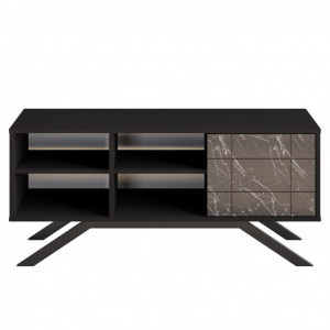 Comoda TV Salvador, Model North, 130x58.6x38.6 cm, Negru/Negru marmorat - Img 4