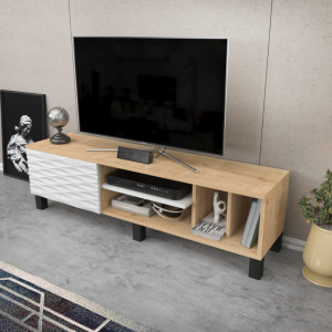 Comoda TV Salvador, Model Olyo, 140x40.3x35 cm, Stejar safir/Alb - Img 3