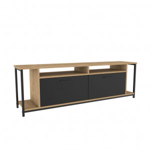 Comoda TV Salvador, Model Omar, 160x50.8x35 cm, Stejar/Negru - Img 5