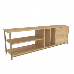 Comoda TV Salvador, Model Oneida, 140x50.8x35.3 cm, Auriu/Stejar - Img 4