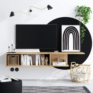 Comoda TV Salvador, Model Pan, 150x26x24 cm, Stejar - Img 1