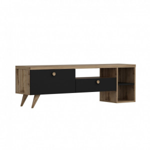 Comoda TV Salvador, Model Parion, 150x47x35 cm, Negru/Stejar - Img 4