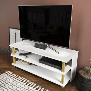 Comoda TV Salvador, Model Pueblo, 120x47.4x44.6 cm, Auriu/Alb - Img 3