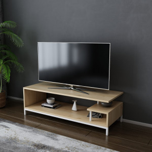 Comoda TV Salvador, Model Reilly, 120x37.6x44.6 cm, Alb/Stejar - Img 2