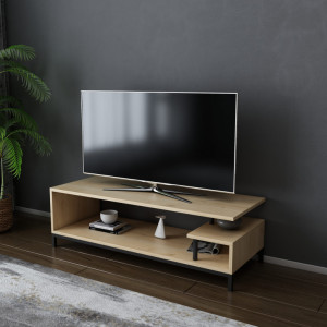 Comoda TV Salvador, Model Reilly, 120x37.6x44.6 cm, Negru/Stejar - Img 2