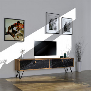 Comoda TV Salvador, Model Side, 160x45x29.6 cm, Pin atlantic/Negru marmorat - Img 1