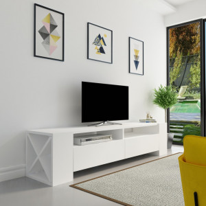 Comoda TV Salvador, Model Sosruko, 155x35x35 cm, Alb - Img 2