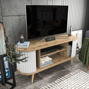 Comoda TV Salvador, Model Stor, 140x64x43 cm, Stejar/Alb - Img 7
