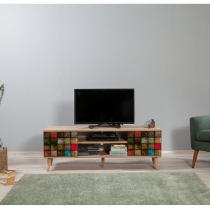 Comoda TV Salvador, Model TRUVA-723, 140x50x40 cm, Stejar/Multicolor - Img 2
