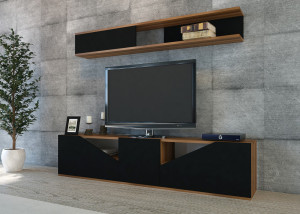 Comoda TV Taç - Walnut, Negru - Img 1