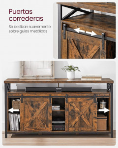 Comoda TV Vasagle, Model Castillo, 147x40x76 cm, Maro/Negru - Img 5