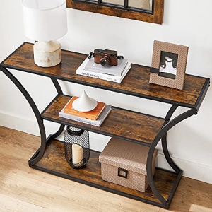 Consolă cu 2 polițe, stil industrial, Maro Rustic/Negru, 120 × 30 × 80 cm - Img 5