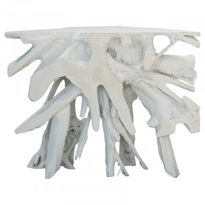 Consola Model Lyle, Alb, 100x38x80 cm, lemn masiv - Img 3