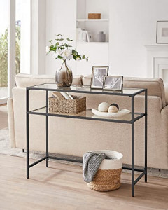 Consola Model Makai, Negru, 100x35x80 cm, rafturi sticla securizata - Img 7