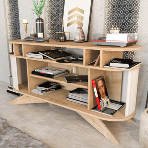 Consola Model Stor, Stejar/Alb, 150x43x75 cm - Img 3