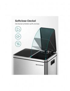 Cos de reciclare, Songmics, 2 x 15L, manere interioare, Argintiu / Negru, LTB30H - Img 5