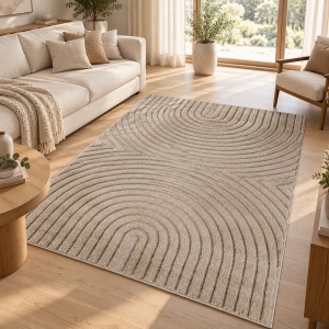 Covor tip Traversa VivaDeco Art V2, 60 x 110 cm, Bej, 100% Polipropilena, Fir 8 mm, 1900 g/mp, OEKO-TEX Standard 100