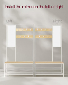 Cuier cu bancuta si suport pantofi Model Glass, Natur/Alb, 98×35×180 cm - Img 4
