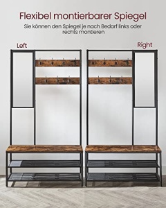 Cuier cu bancuta si suport pantofi Model Hale, Maro Rustic/Negru, 98×35×180 cm - Img 7