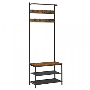 Cuier cu bancuta si suport pantofi Model Sparks, Maro Rustic/Negru, 64x32.2x180 cm - Img 2
