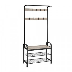 Cuier cu bancuta si suport pantofi Model Welch, Negru/Ivoire, 183x84x33.7 cm - Img 2