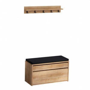 Cuier cu pantofar Model Elit, Stejar/Negru, 80x35x42 cm - Img 3