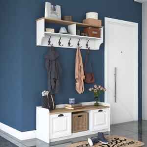 Cuier de hol cu dulap Model Bean, Alb/Nuc, 120x40x45 cm - Img 13
