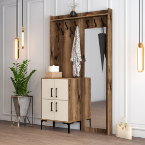 Cuier hol cu dulap Model Berlin, Nuc/Crem, 120x35x200 cm - Img 2