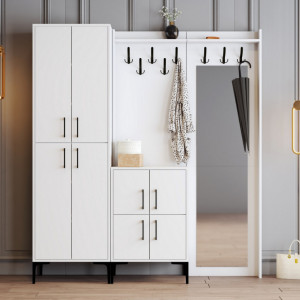 Cuier hol cu dulap Model BerlinABC, Alb, 180x35x200 cm - Img 1