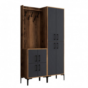 Cuier hol cu dulap Model BerlinBA, Nuc/Antracit, 120x35x200 cm - Img 5
