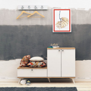 Cuier hol cu dulap Model Evva, Stejar/Alb, 120x30x76 cm - Img 1