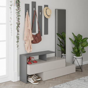 Cuier hol cu dulap Model Ramda, Mocha/Antracit, 137x35x54.5 cm - Img 2