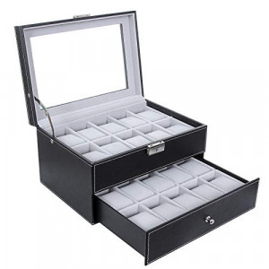 Cutie pentru ceasuri de mana, Songmics, Negru, 28.5x20.5x16 cm - Img 2