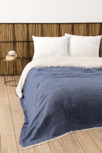 Cuvertura pentru Pat Dublu Model Muslin Navy Blue v2