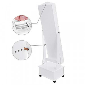 Dulap bijurerii cu oglinda, Songmics, Alb, 45x35x156 cm - Img 6