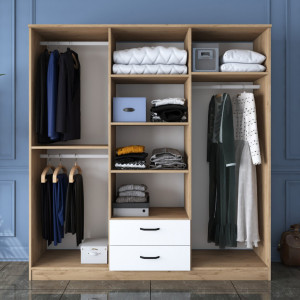 Dulap haine Model BA115, Stejar/Alb, 180x47.3x190.8 cm - Img 3