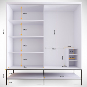 Dulap haine Model Martin, Alb marmorat/Negru/Auriu, 190x57x200 cm - Img 2