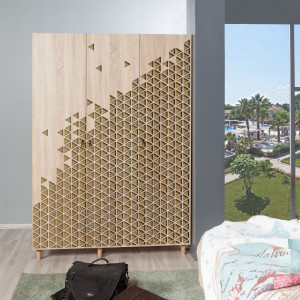 Dulap haine Model Mode-120, Stejar sonoma/Bej, 135x52x192 cm - Img 2