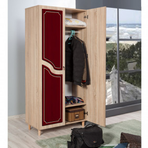 Dulap haine Model Stil, Stejar sonoma/Rosu, 90x52x192 cm - Img 4