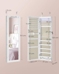 Dulap pentru bijuterii cu oglinda Model Herring, Alb/Bej, 37x10x120 cm - Img 6