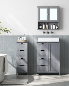 Dulap suspendat pentru baie cu oglindă, poliță reglabilă și compartiment deschis, Gri, 56,5 × 13 × 58,5 cm - Img 6