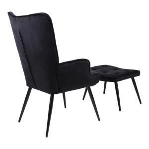 Fotoliu cu taburet Siella, negru, 59x67x94 cm - Img 2