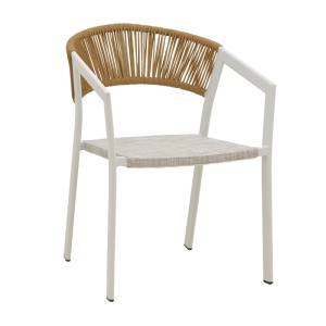 Fotoliu de exterior, Model Glisten, culoare alb si natural, aluminiu si poliratan, 56x62x77 cm