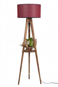 Lampadar Sehbali Tripod Yanik Lambader Silindir Hasir Bordo Abajurlu Maro/Rosu Bordo - Img 2