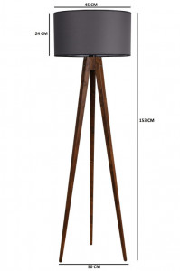 Lampadar Tripod Ceviz Lambader Silindir Koyu Gri Abajurlu Gri/Nuc - Img 4