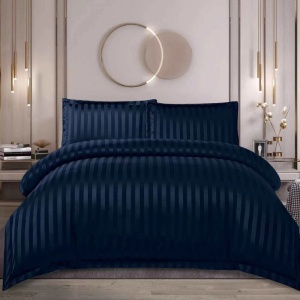 Lenjerie cu elastic 180x200 cm, Damasc, Vella Bleumarin, 4 Piese (Finet)