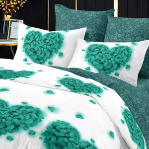 Lenjerie cu Elastic 180x200 cm, Flower Heart Verde 6 Piese (Finet) - Img 3