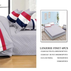 Lenjerie cu Elastic 180x200 cm, Grey Lines 6 Piese (Finet) - Img 2