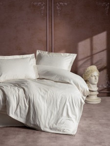 Lenjerie de pat dublu, Bumbac 100% Satinat Model Stripe Ecru - Img 1