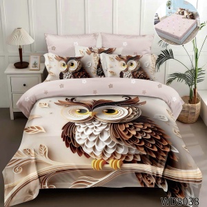 Lenjerie de pat Finet 5D Digital Print cu elastic – 4 piese, Owl Wisdom Dream